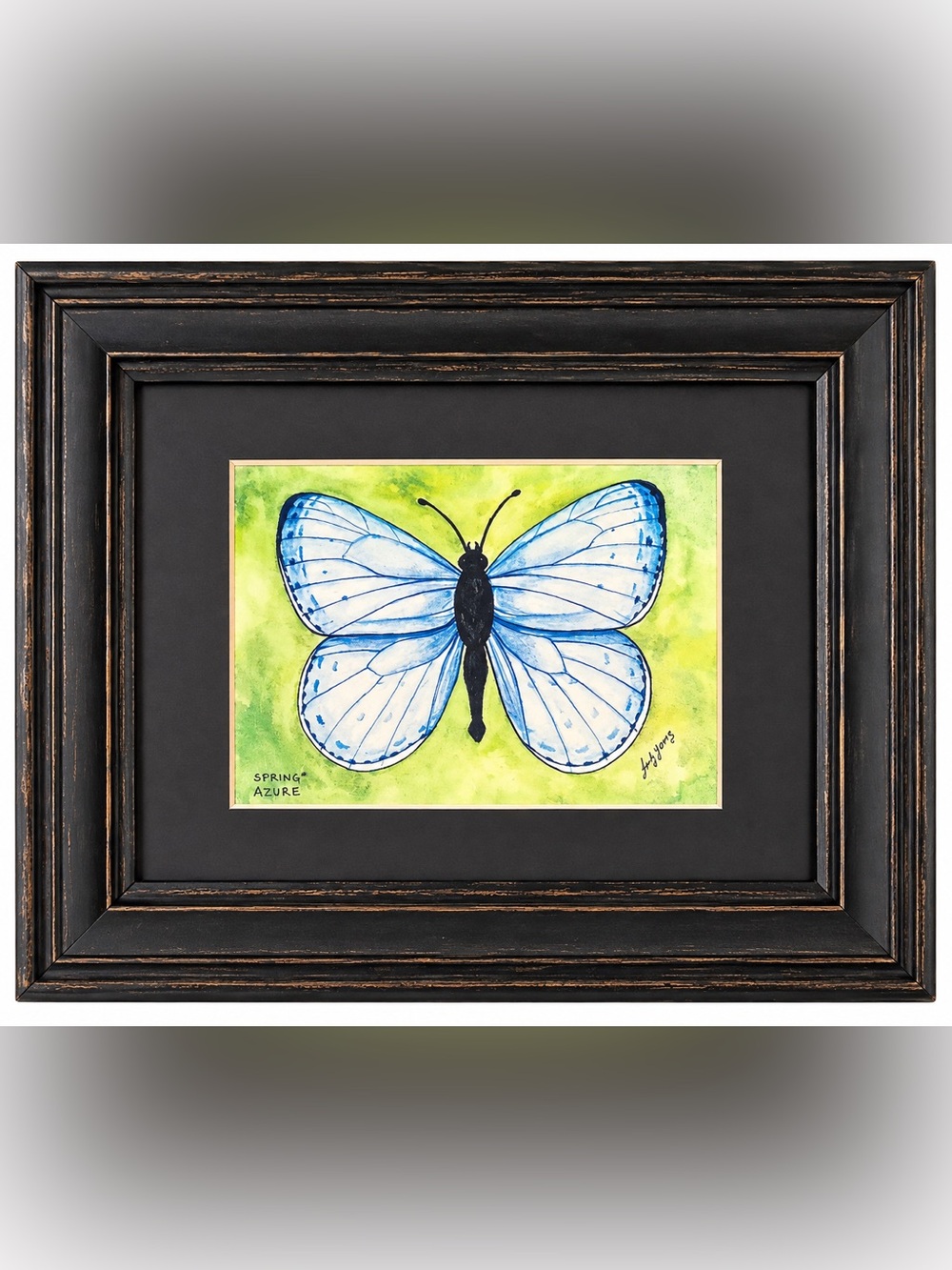 * TWO PAINTINGS * Judy Young Framed Butterfly and Dragonfly Paintings